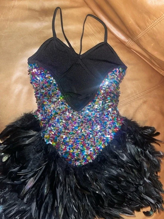 Curtain Call Broadway Dance Costume ASM Sequin Feather Jazz Tap Solo Competition - Picture 2 of 6